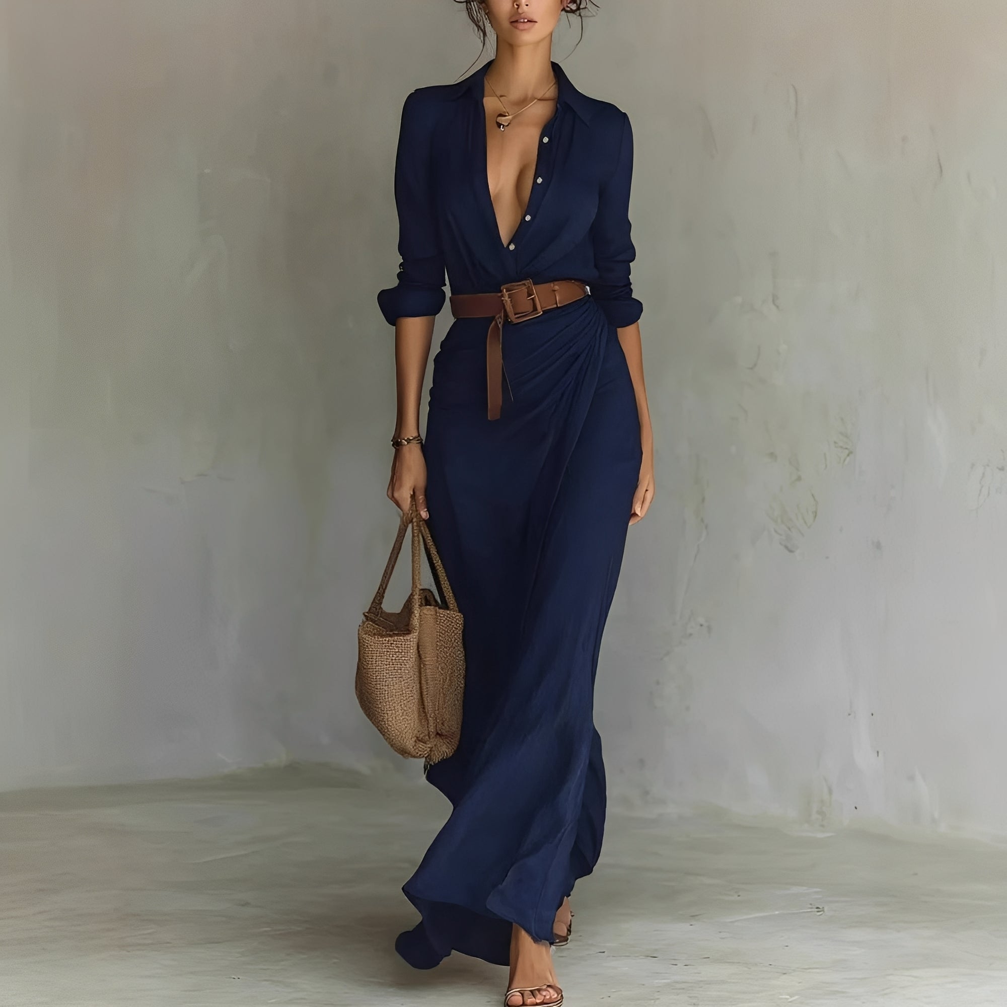 Hanny - Comfortable Maxi Dress with Waist Belt