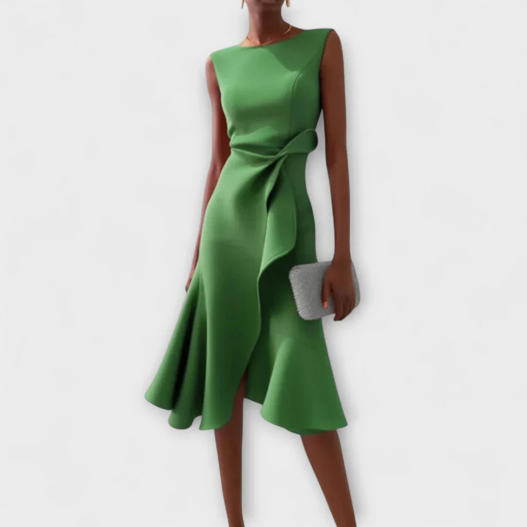 Sheila- Elegant Women's Midi Dress with Ruffle Details
