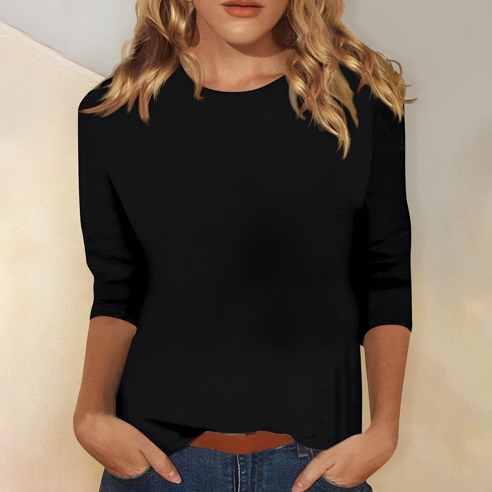 Katherina - Casual long-sleeve shirt with a round neckline for women