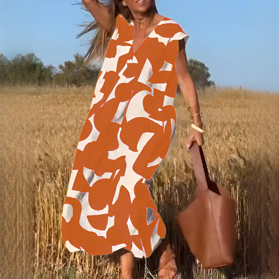 Vicky - Fashionable V-neck Relaxed Fit Dress