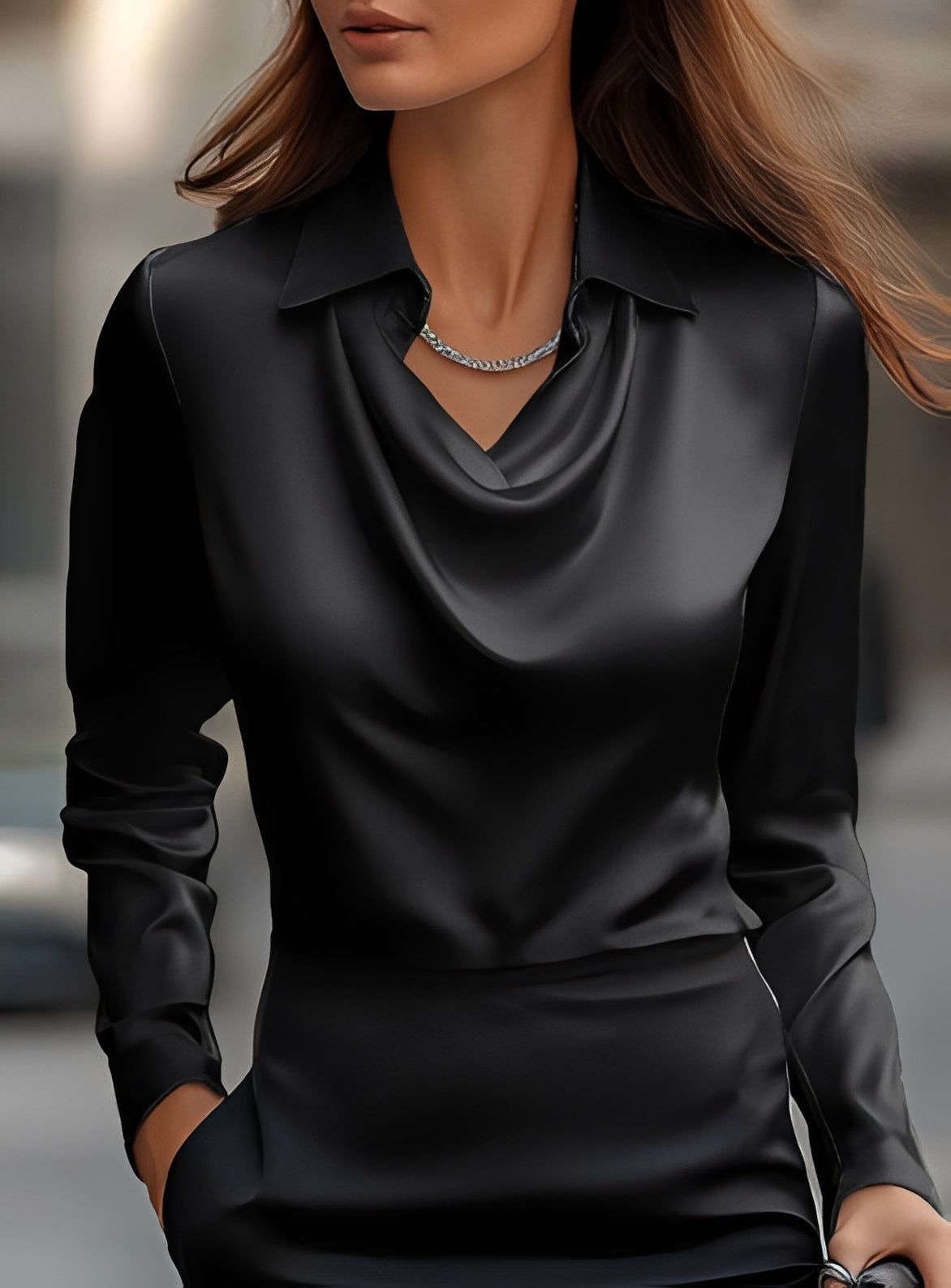 Terry - Elegant Long-Sleeved Blouse with Pleats