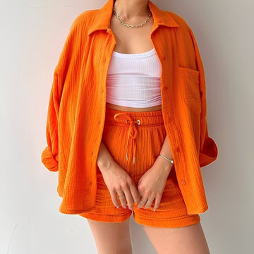 Julia - Women's casual set featuring a lapel collar and high waist