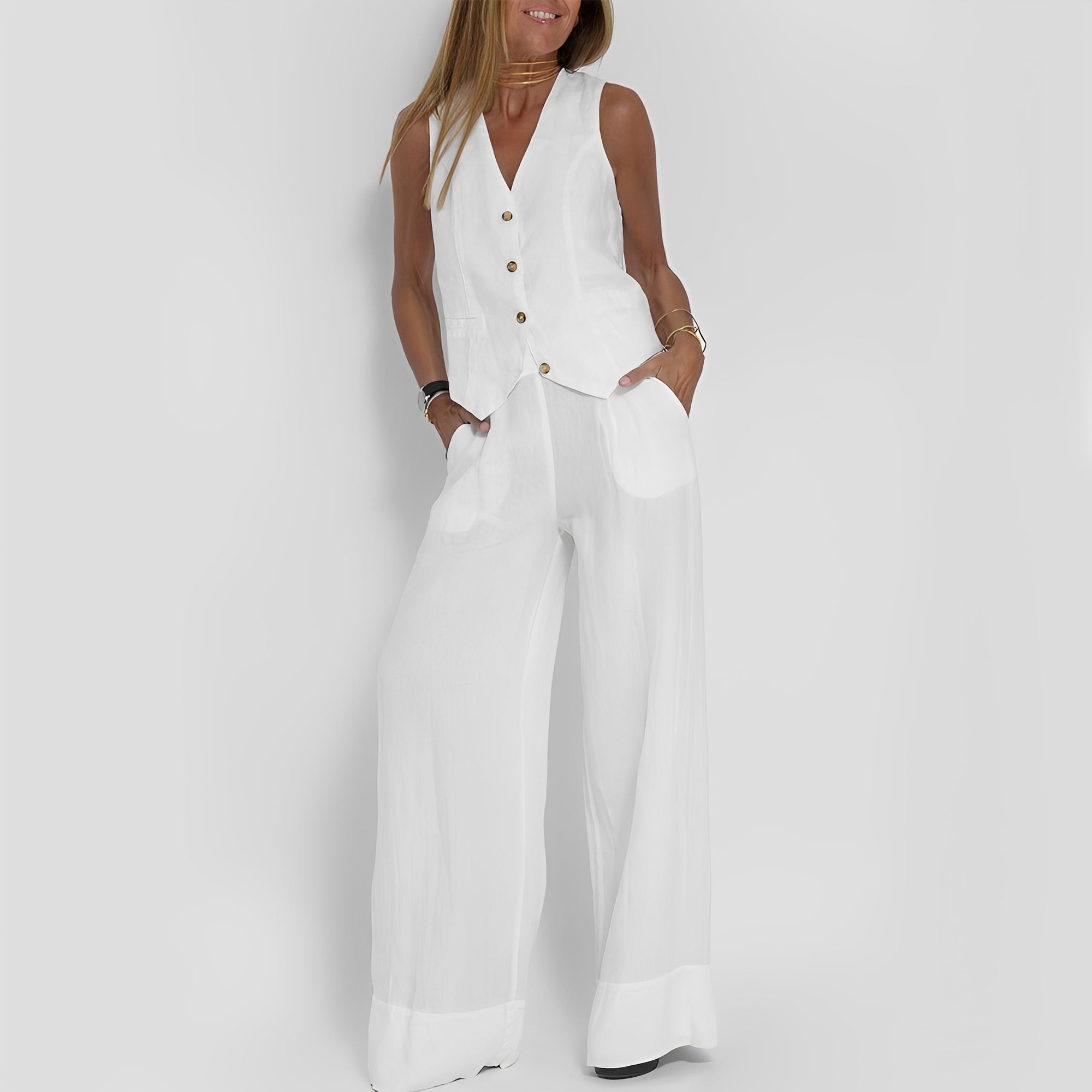Joan - Women's casual sleeveless set with wide-leg pants