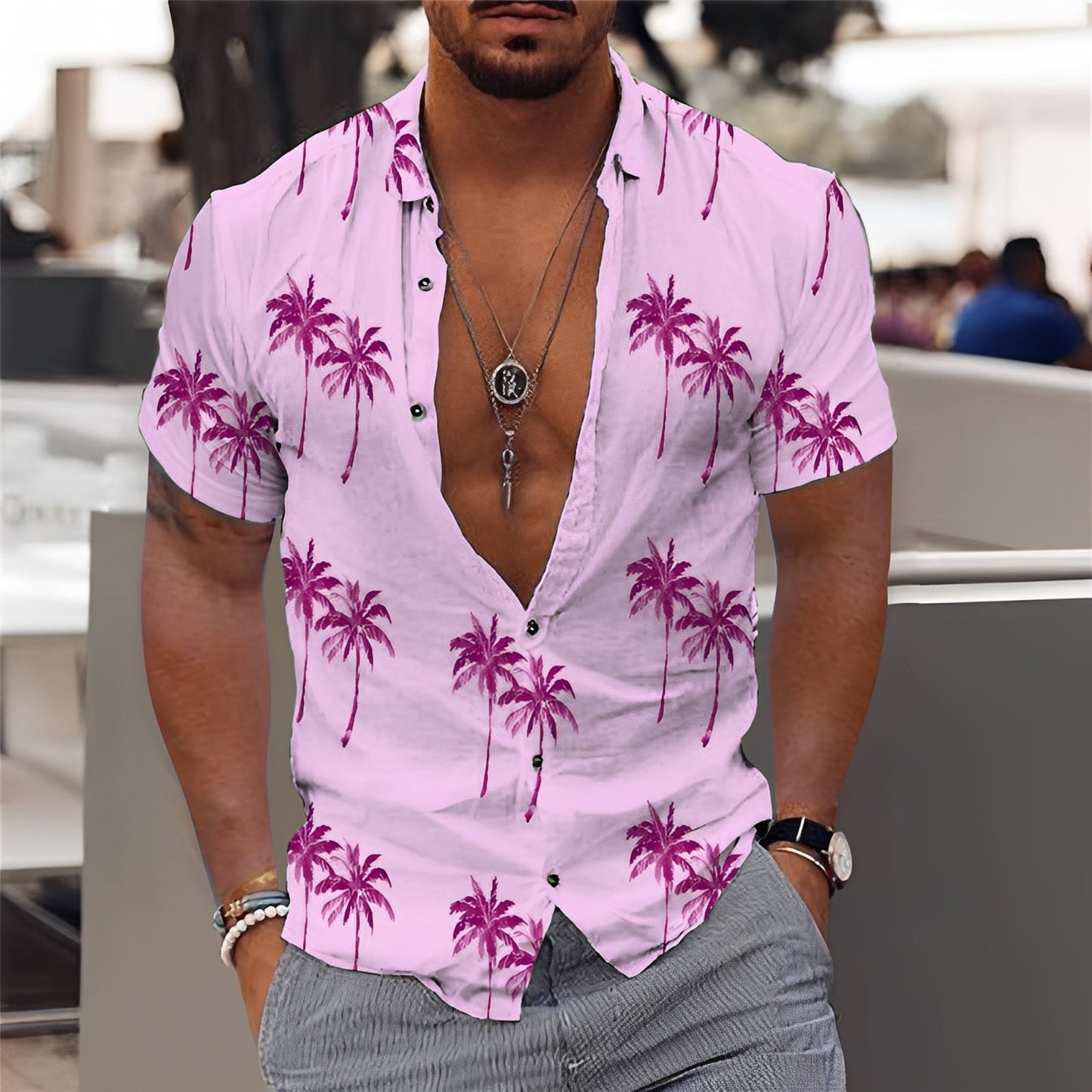 Hector - Men's Fashionable Palm Print Shirt