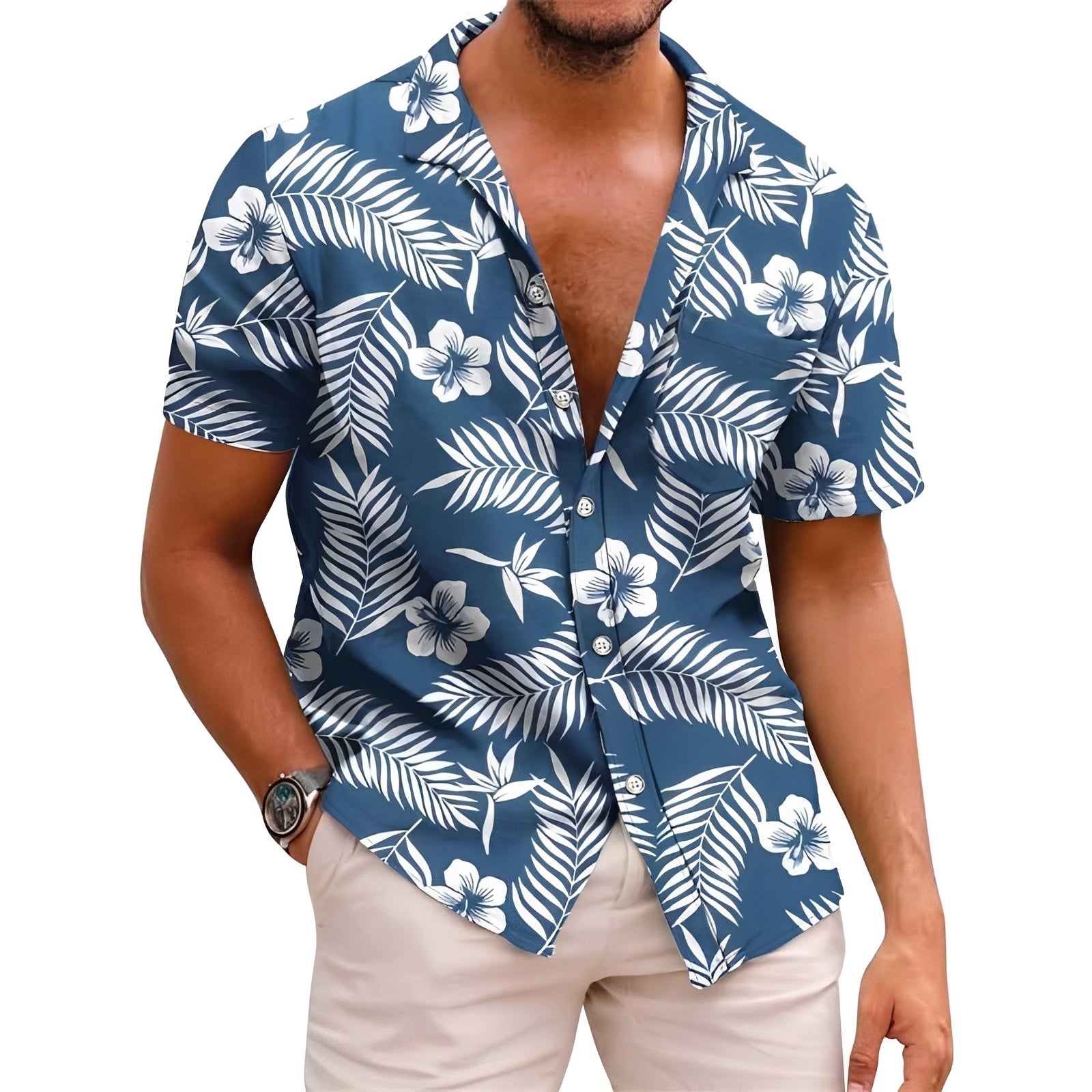 Harry - Trendy men's polo shirt with a tropical pattern