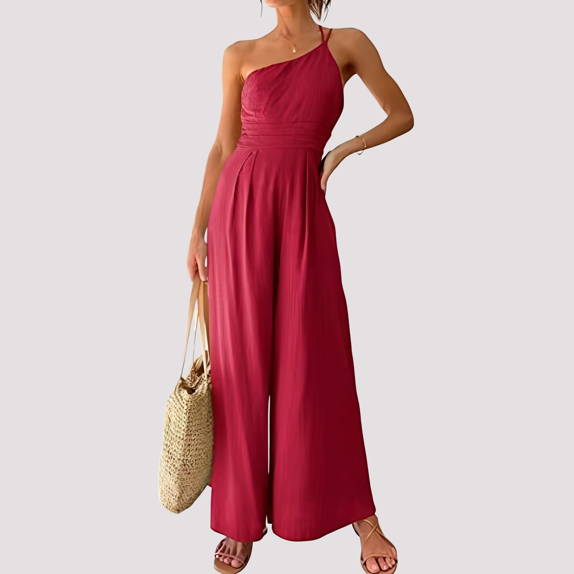 Carla - Trendy one-shoulder wide-leg women's jumpsuit