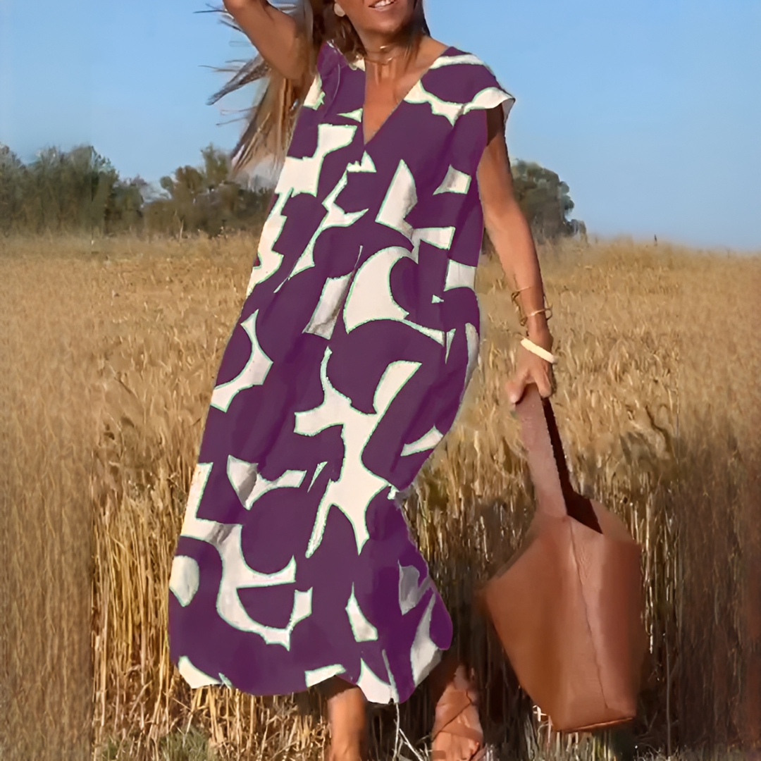 Vicky - Fashionable V-neck Relaxed Fit Dress