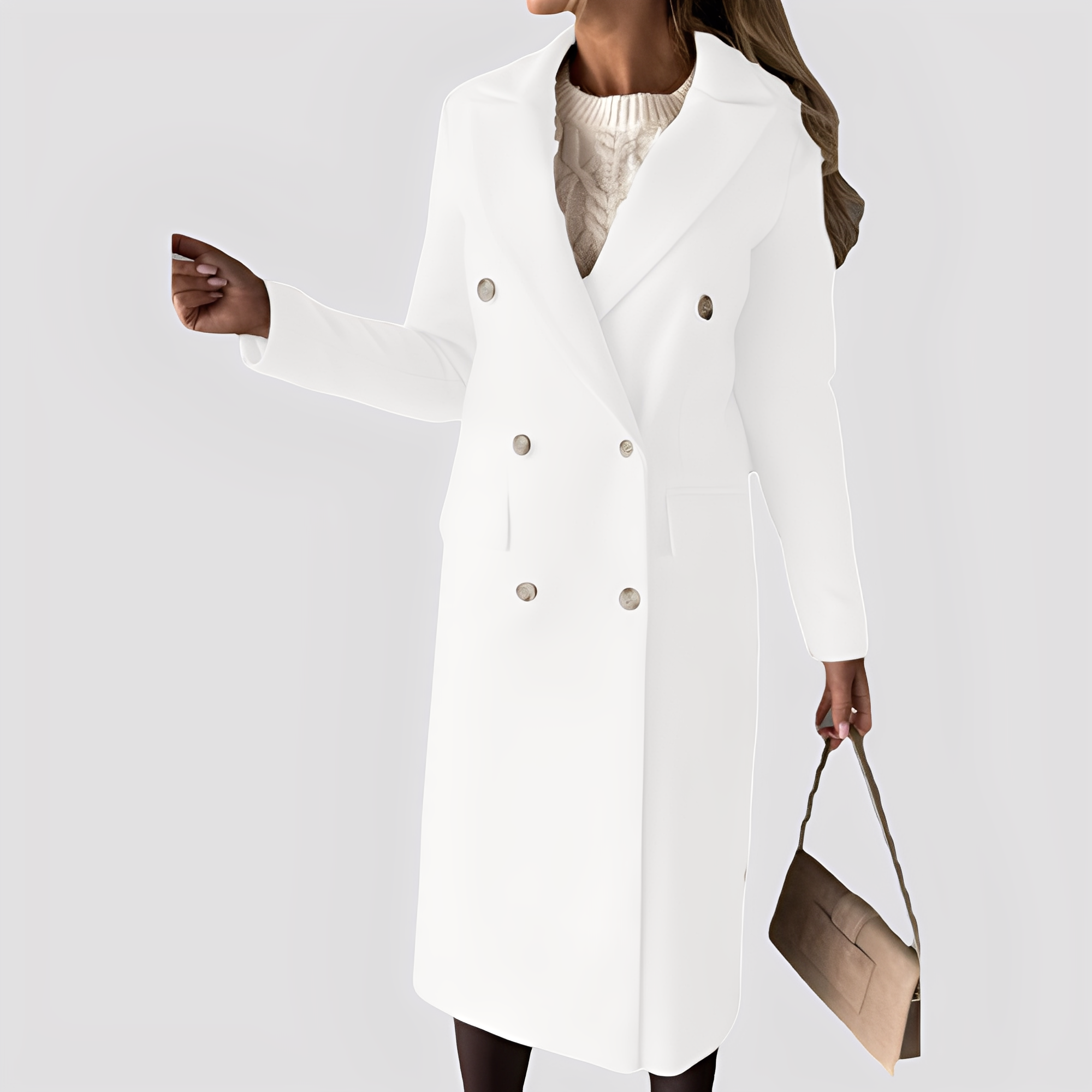 Jasmin - Elegant long coat with double row for ladies