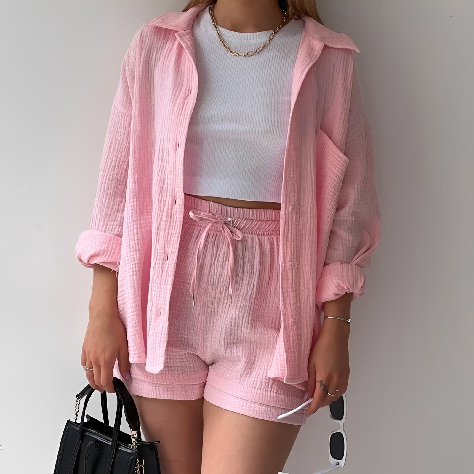 Julia - Women's casual set featuring a lapel collar and high waist