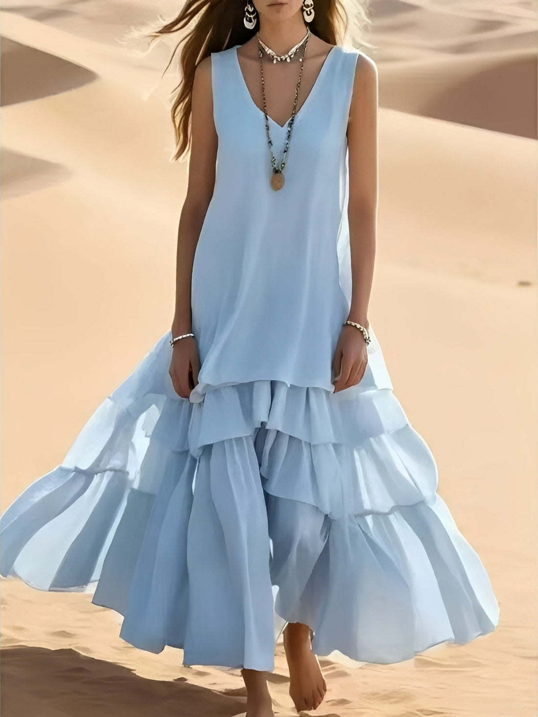 Mollie - Women's casual maxi dress with wide hem