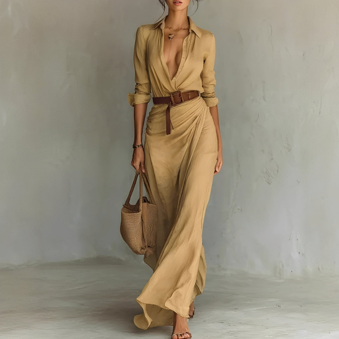 Hanny - Comfortable Maxi Dress with Waist Belt