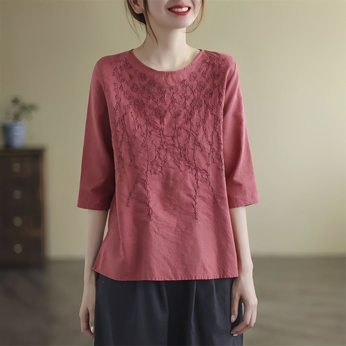 Amelia - Chic embroidered blouses with half sleeves for women