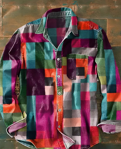 Theo - Classic Long Sleeve Shirt with Pattern for Men