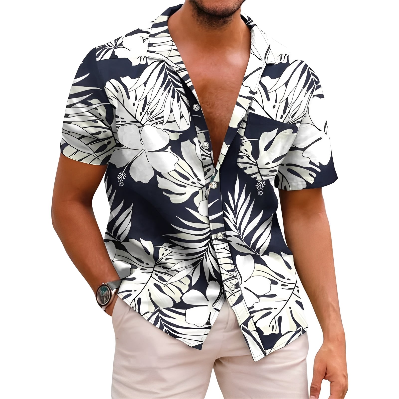 Harry - Trendy men's polo shirt with a tropical pattern