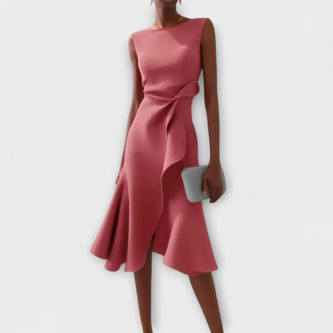 Sheila- Elegant Women's Midi Dress with Ruffle Details