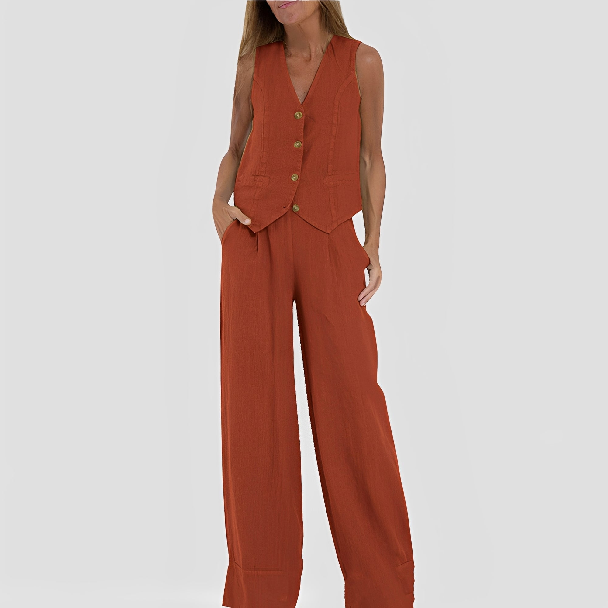 Joan - Women's casual sleeveless set with wide-leg pants