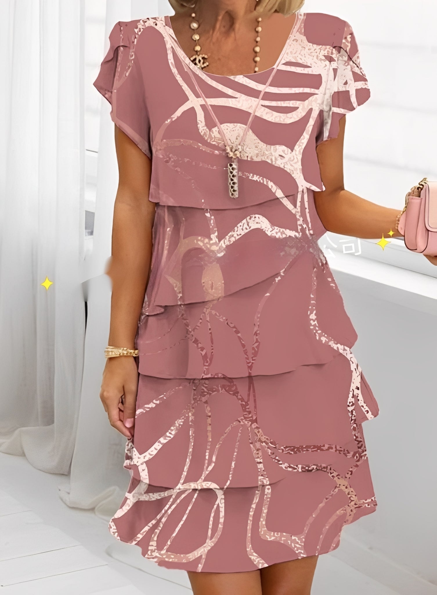 Caroline - Elegant Short Sleeve Ruffle Dress for Women