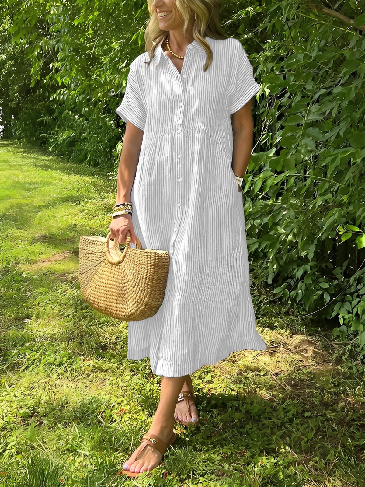 Alana - Casual striped shirt dress for women