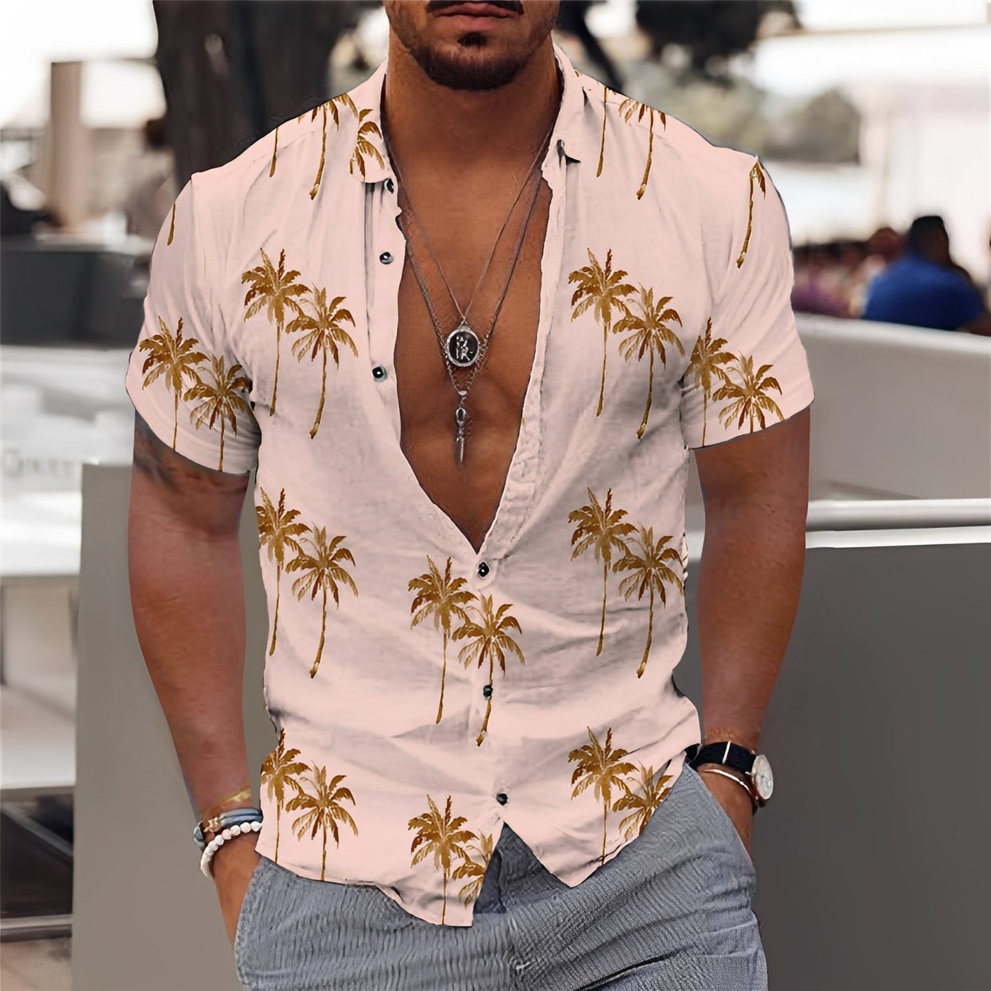 Hector - Men's Fashionable Palm Print Shirt
