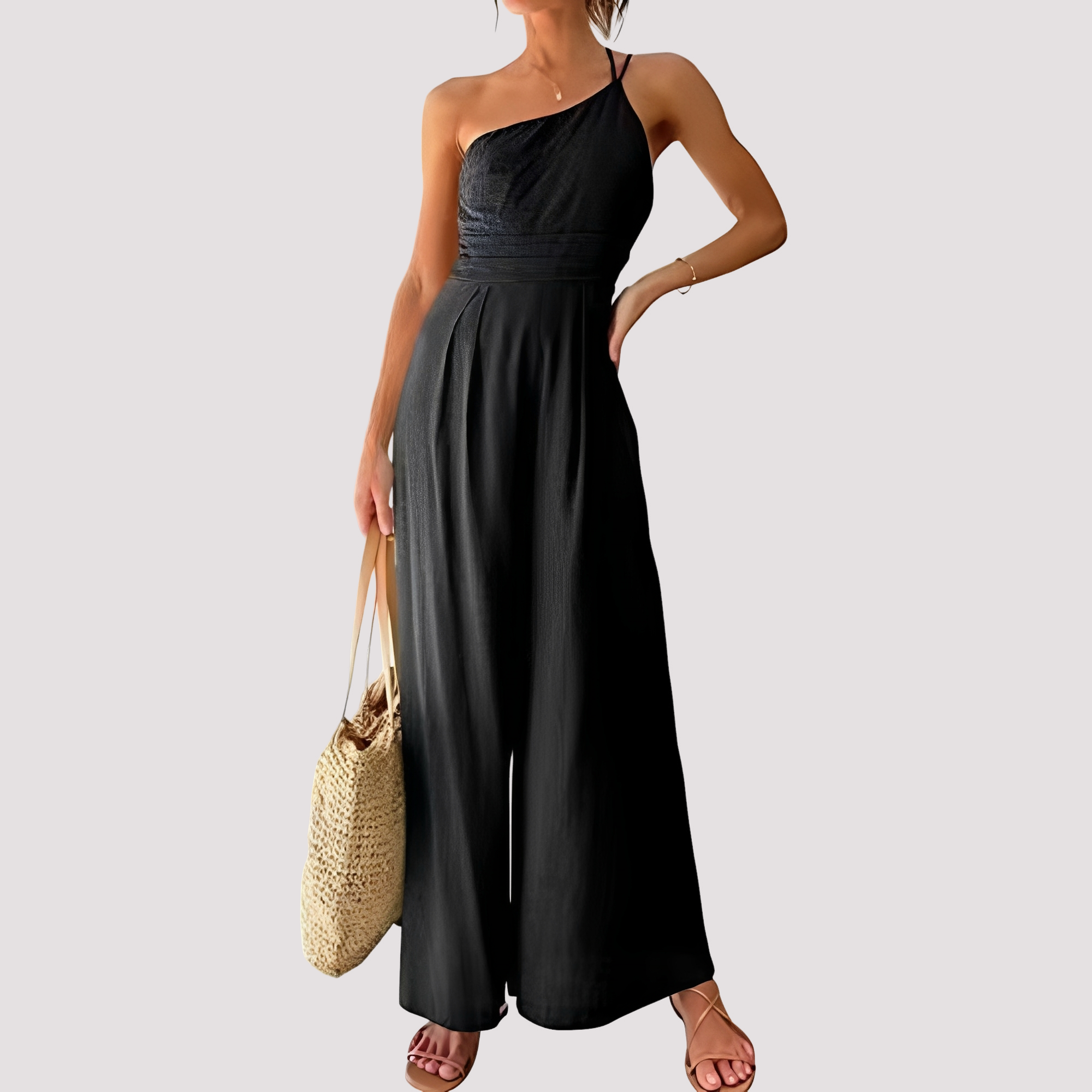 Carla - Trendy one-shoulder wide-leg women's jumpsuit