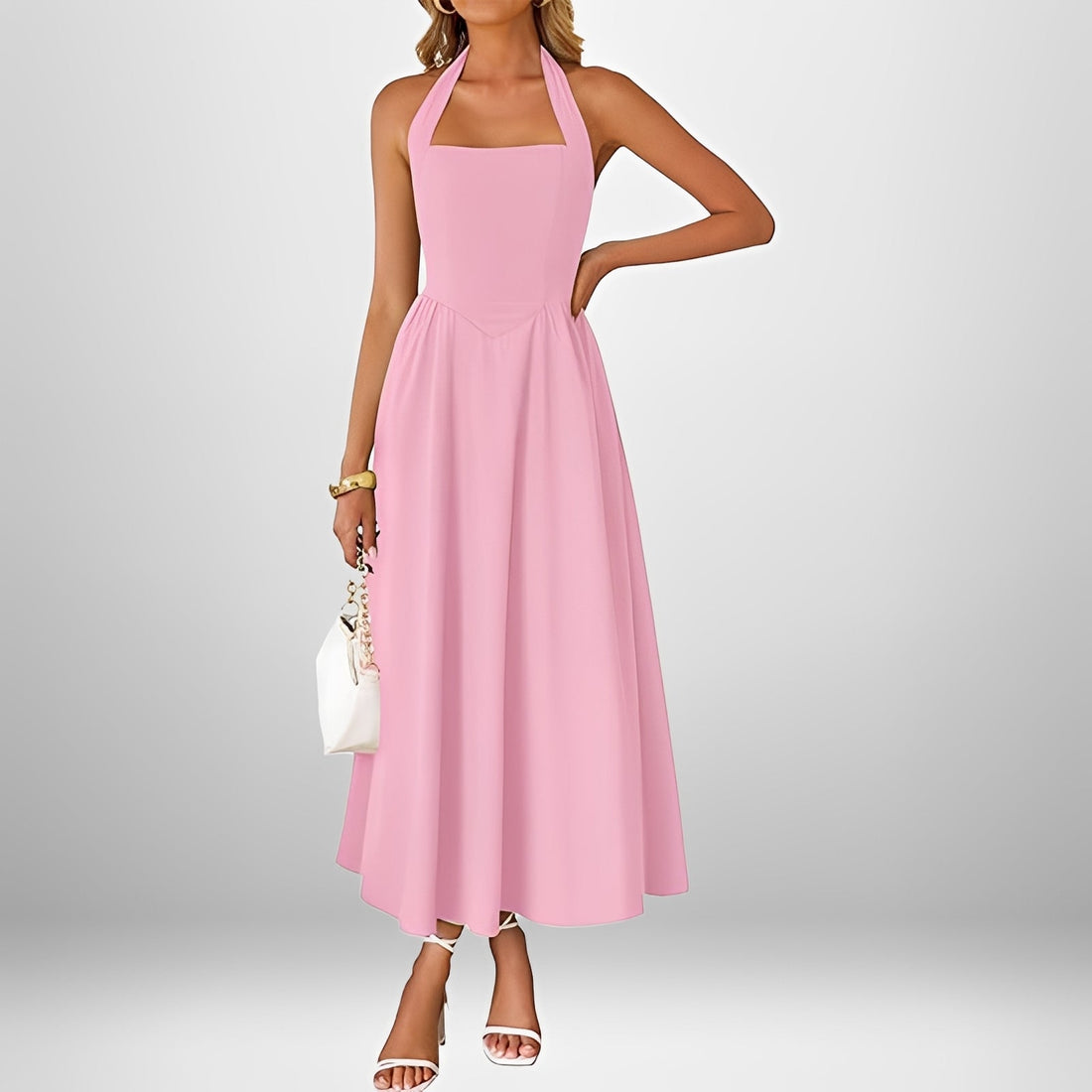 Joanna - Trendy Halter Neck Midi Dress