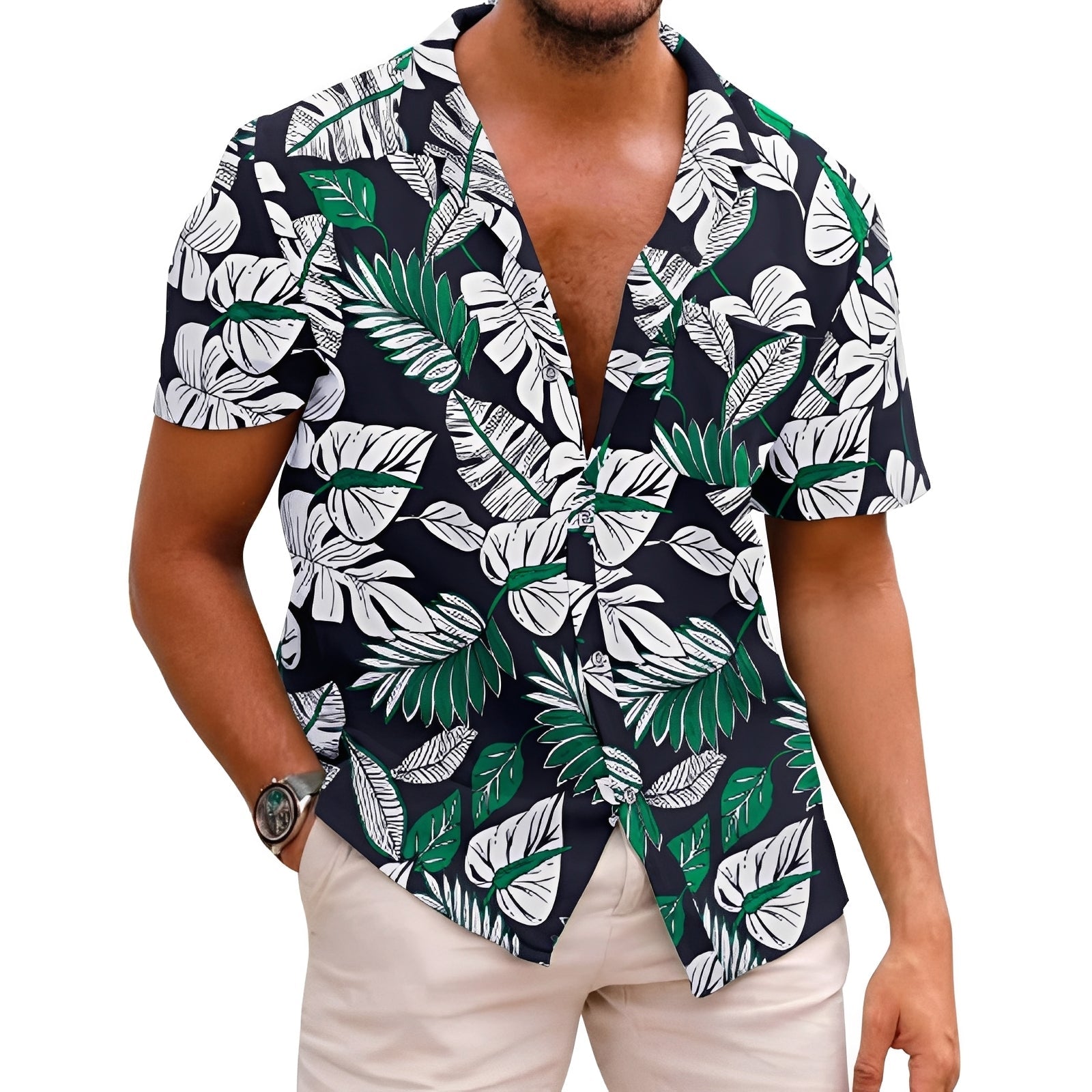 Harry - Trendy men's polo shirt with a tropical pattern