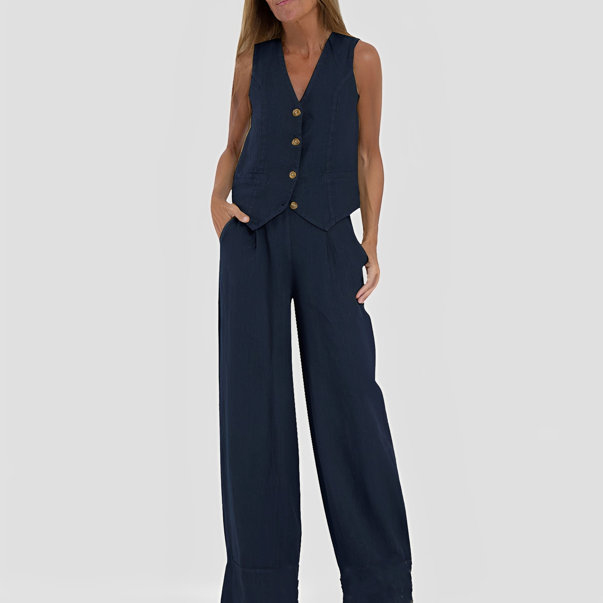 Joan - Women's casual sleeveless set with wide-leg pants