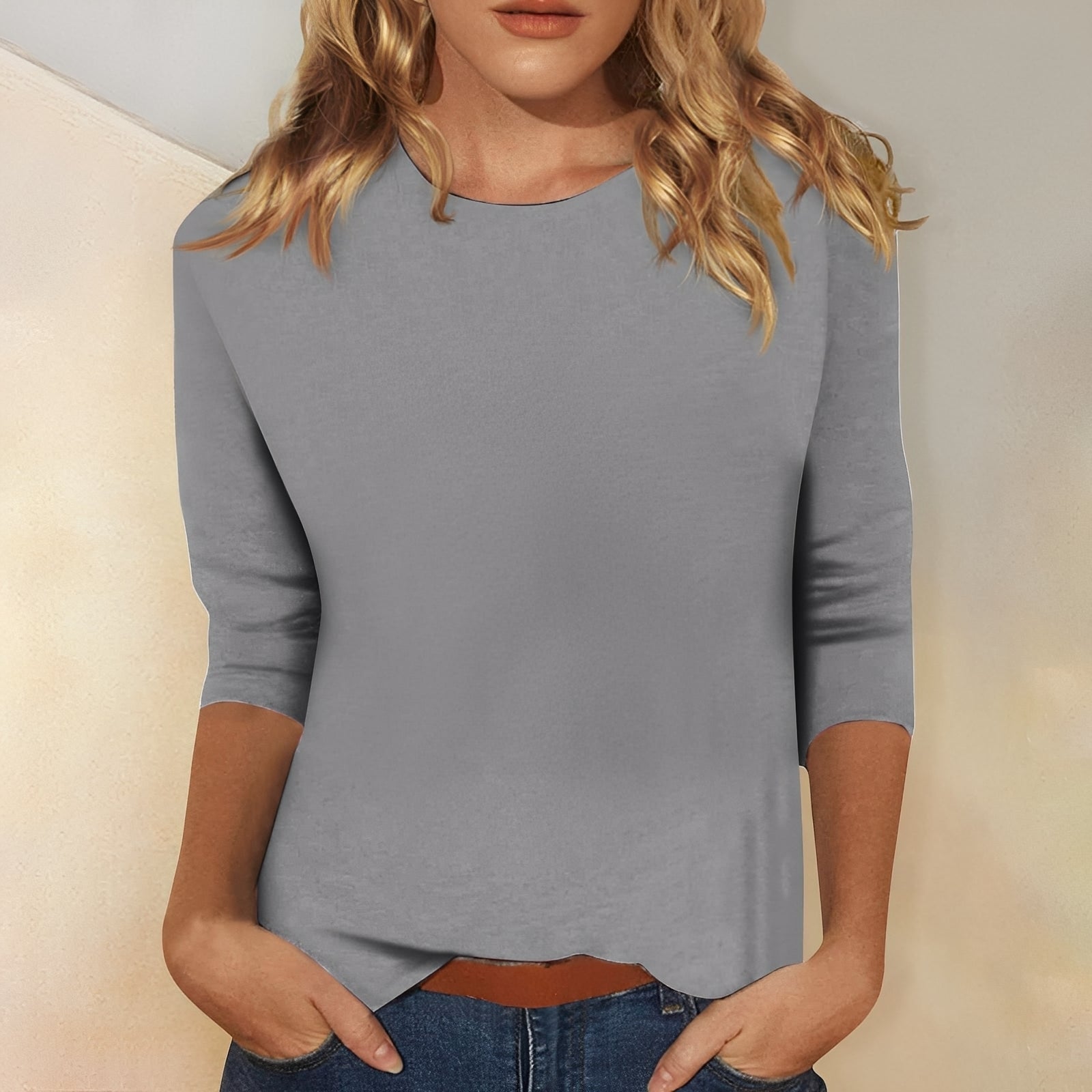 Katherina - Casual long-sleeve shirt with a round neckline for women