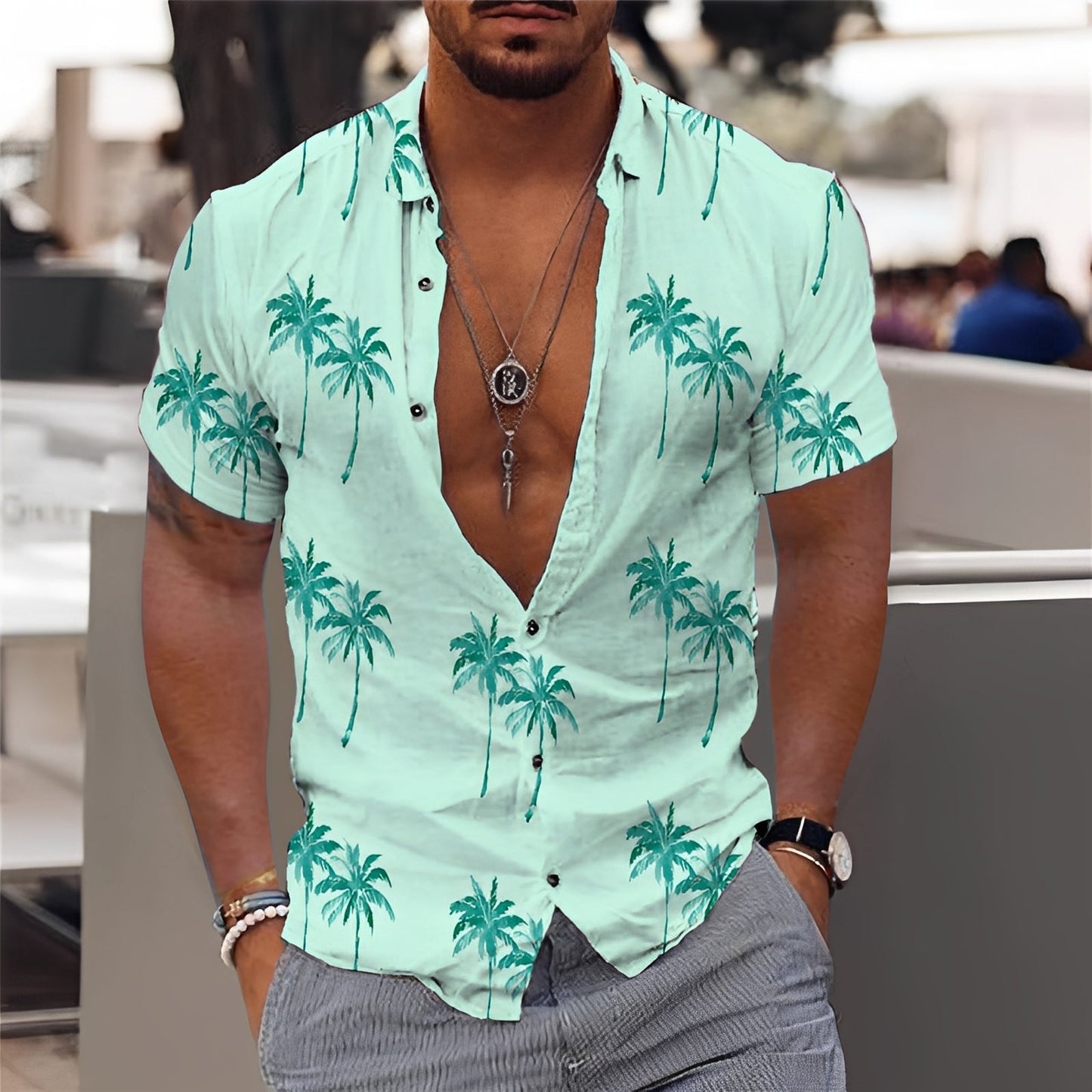 Hector - Men's Fashionable Palm Print Shirt