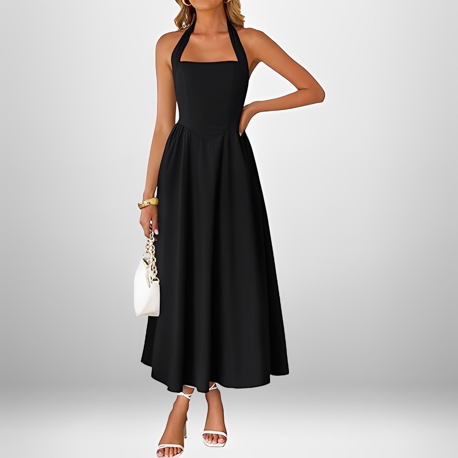 Joanna - Trendy Halter Neck Midi Dress