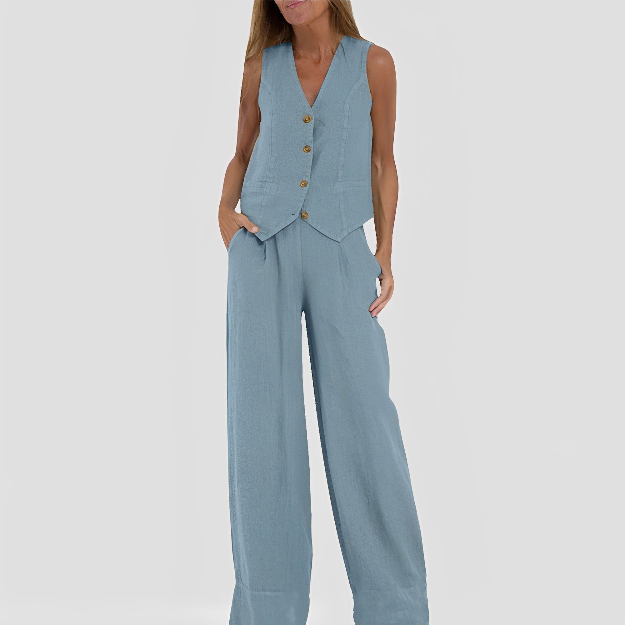 Joan - Women's casual sleeveless set with wide-leg pants