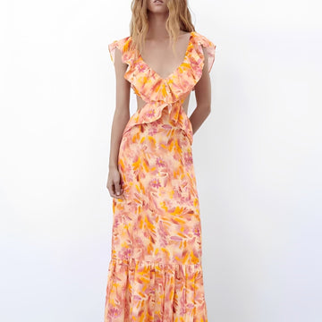 Hazel - Chic dress with ruffles and patterns for women
