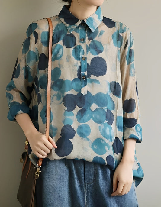 Jodie - Women's fashionable blouses with polka dot collars