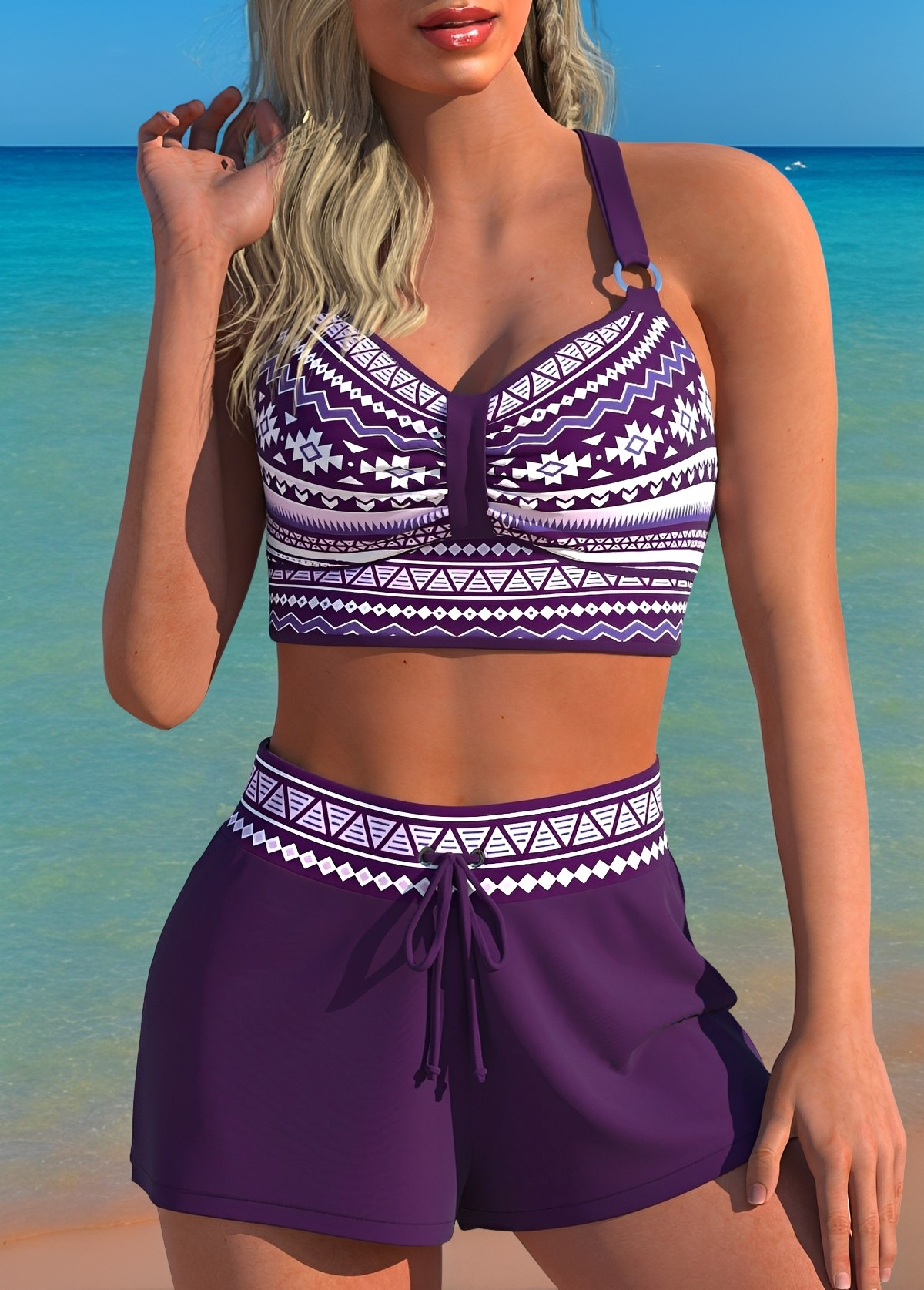 Bailey - Trendy Patterned High Waisted Bikini Set for Women