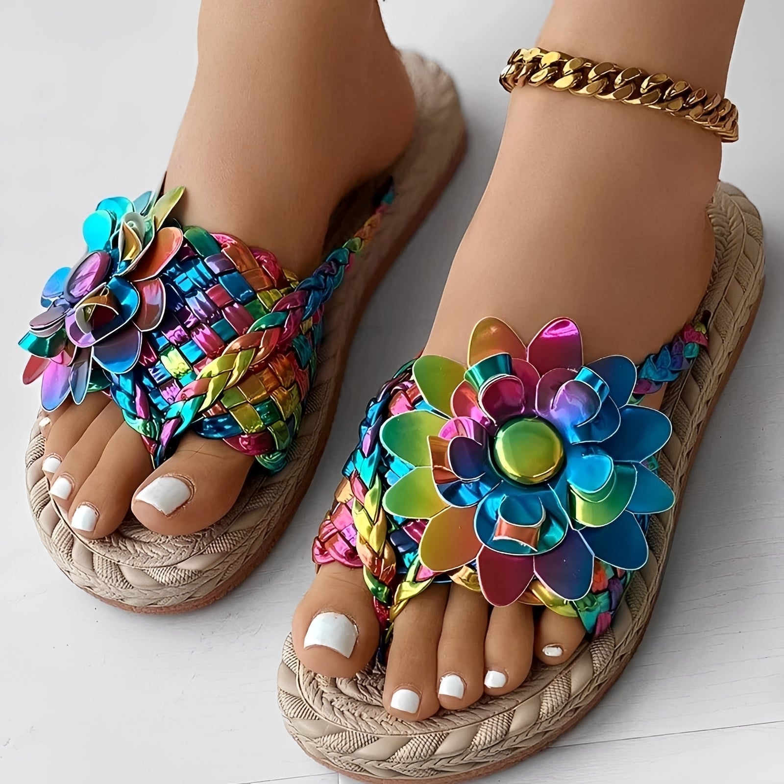 Saira - Casual Flip-Flops with Woven Accent