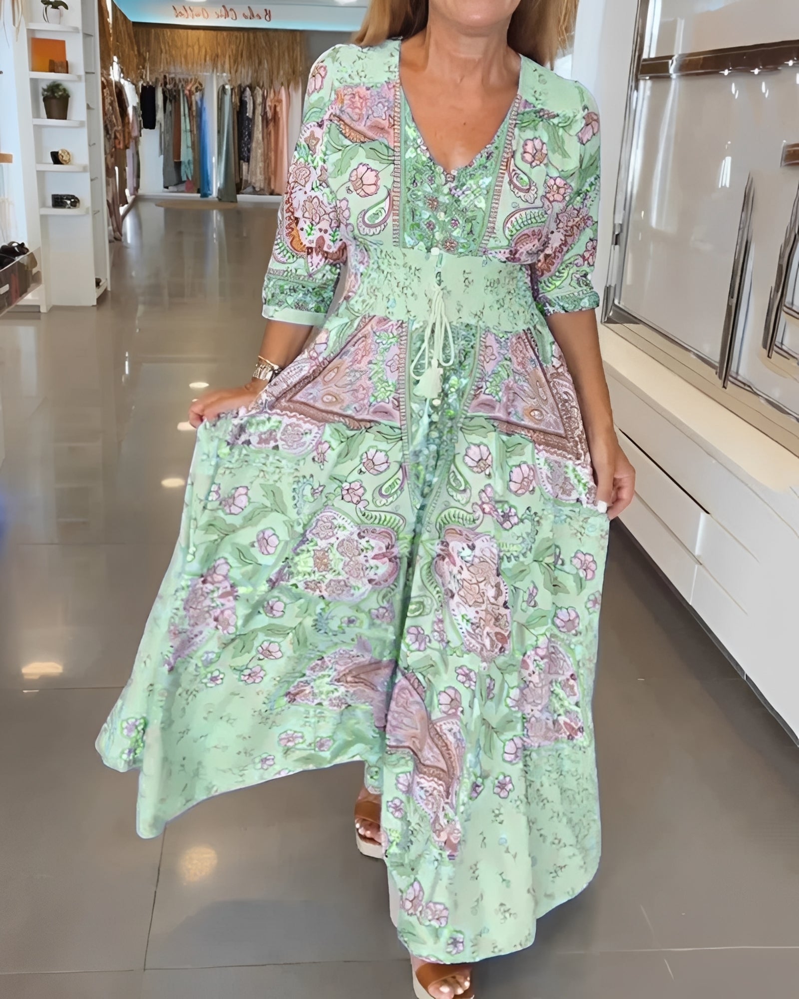 Jasmin - Chic V-Neck Printed Dress for Women