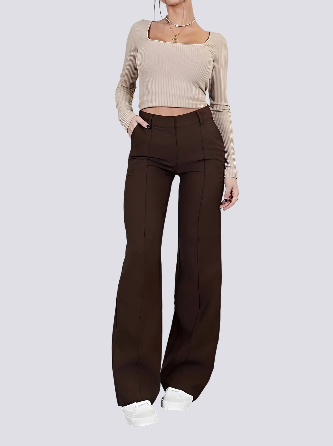 Amelie - Stylish High-Waist Straight Leg Pants