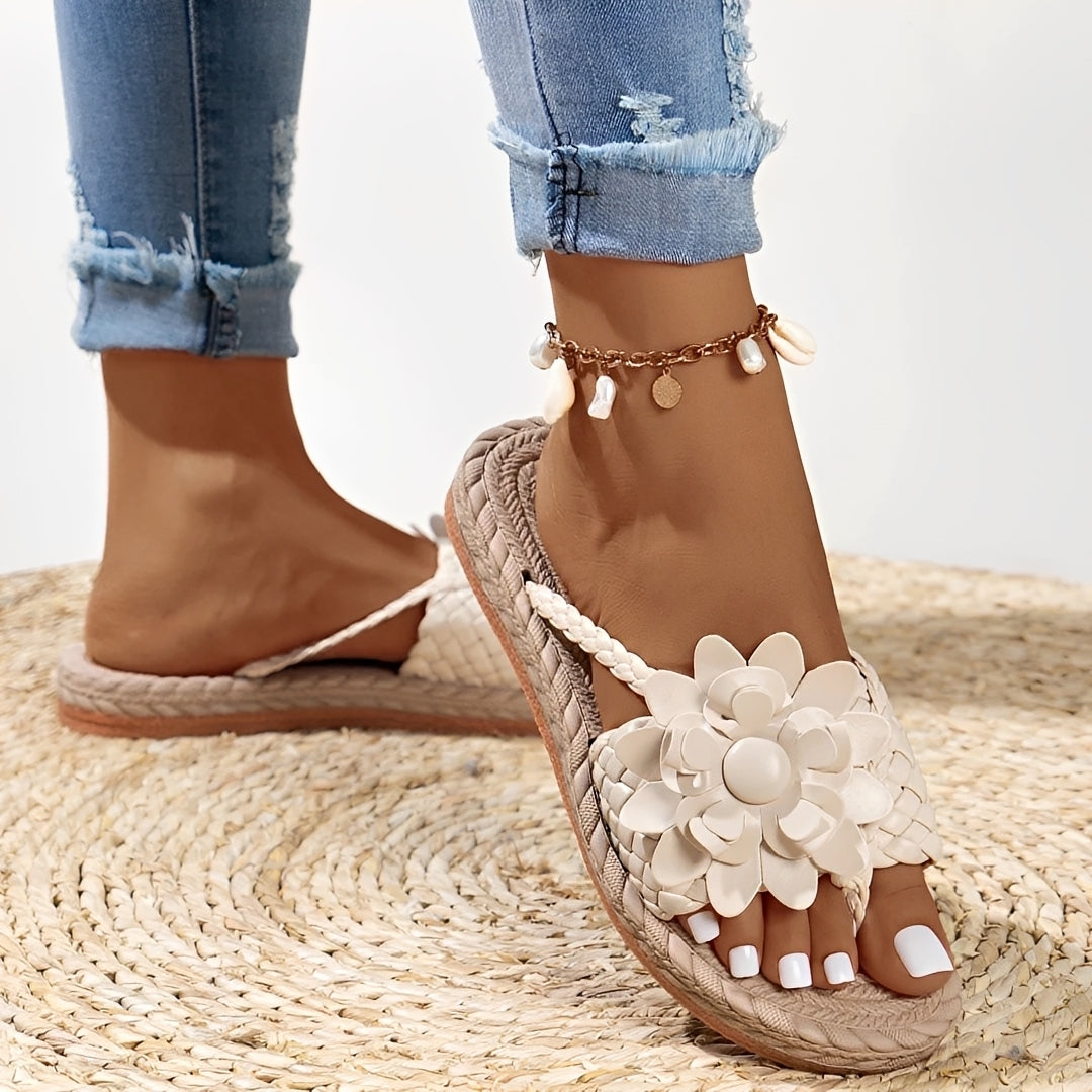 Saira - Casual Flip-Flops with Woven Accent