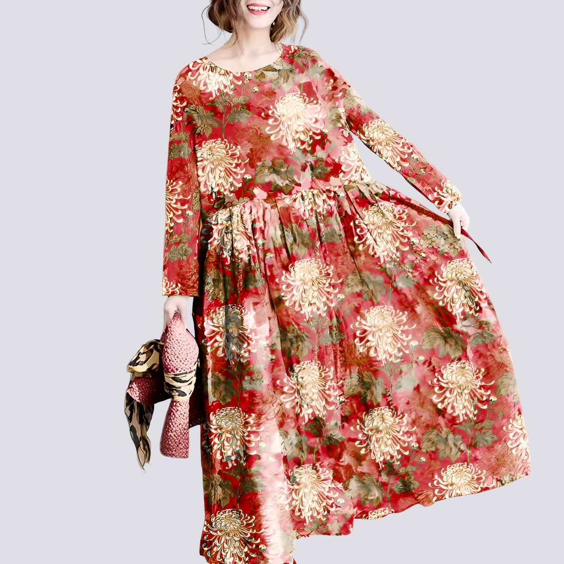 Terry - Chic long maxi dress with floral design for women