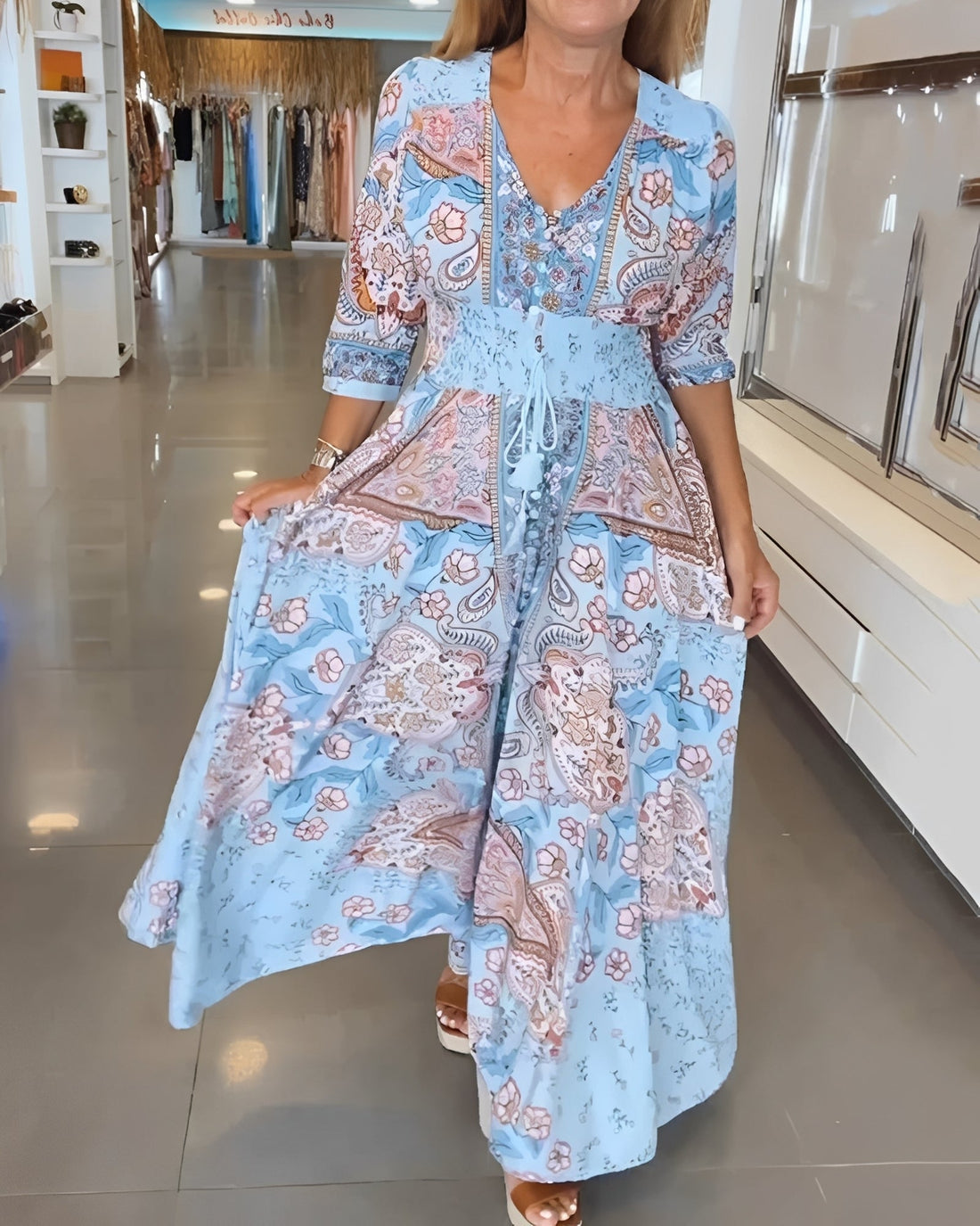 Jasmin - Chic V-Neck Printed Dress for Women