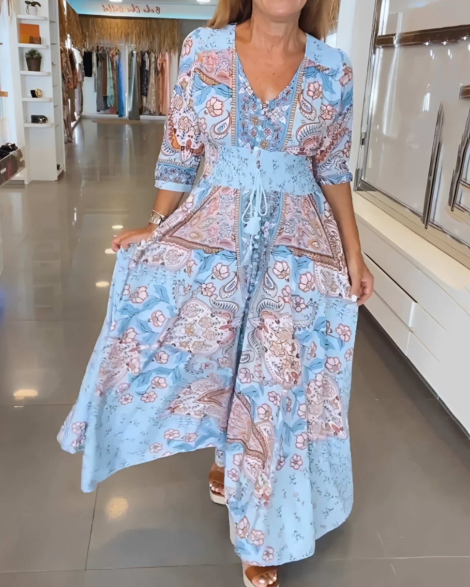 Jasmin - Chic V-Neck Printed Dress for Women