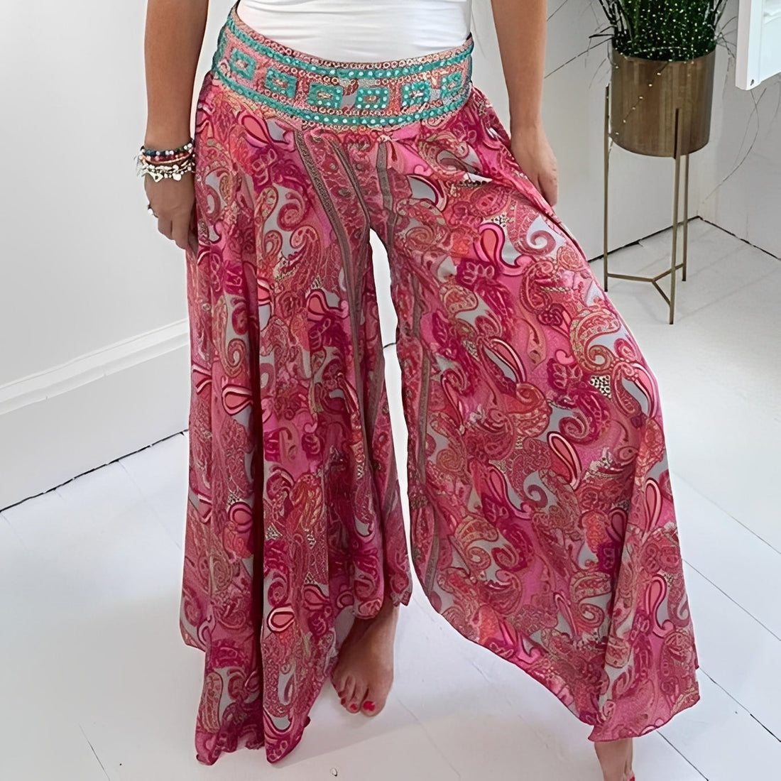 Jasmin - Ethnic Pattern Wide Leg Pants for Women