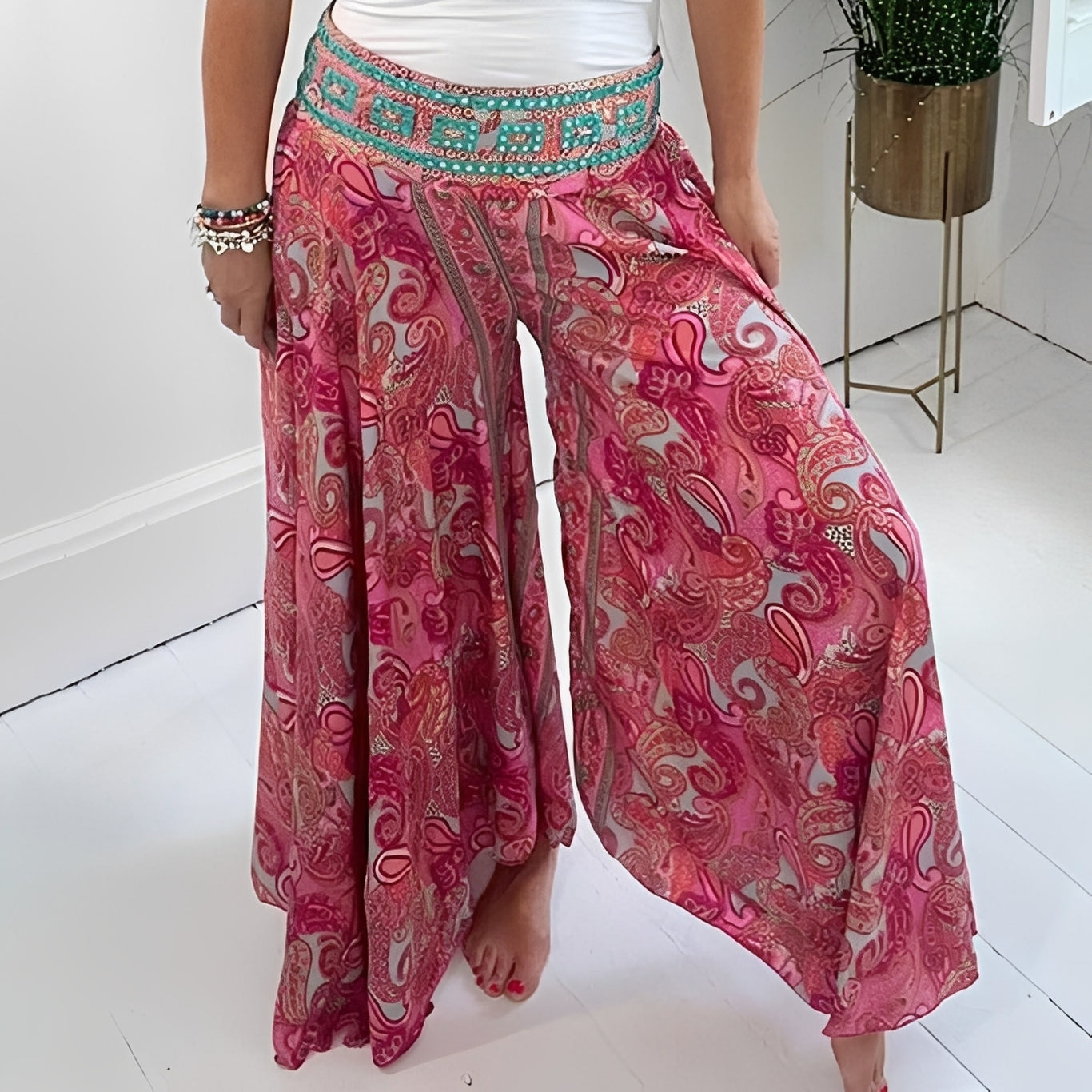 Jasmin - Ethnic Pattern Wide Leg Pants for Women