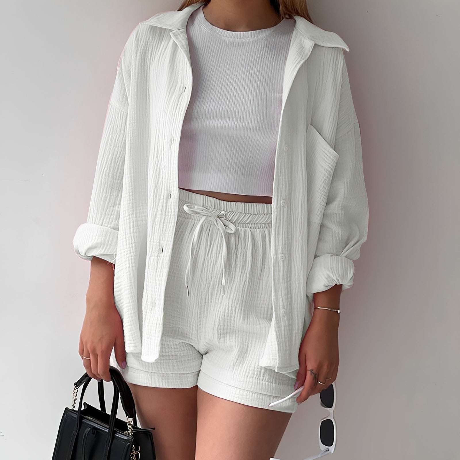 Julia - Women's casual set featuring a lapel collar and high waist