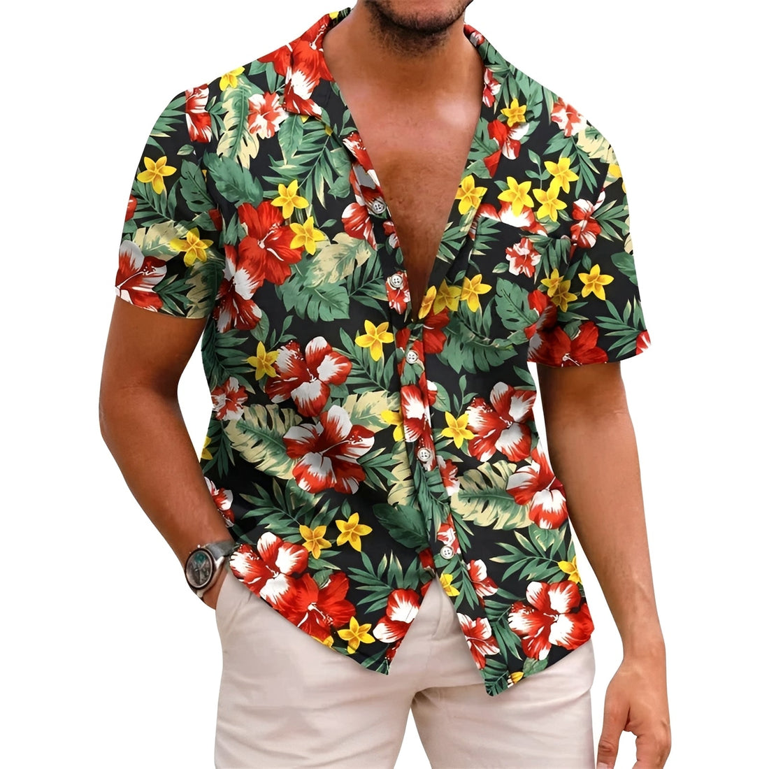 Harry - Trendy men's polo shirt with a tropical pattern