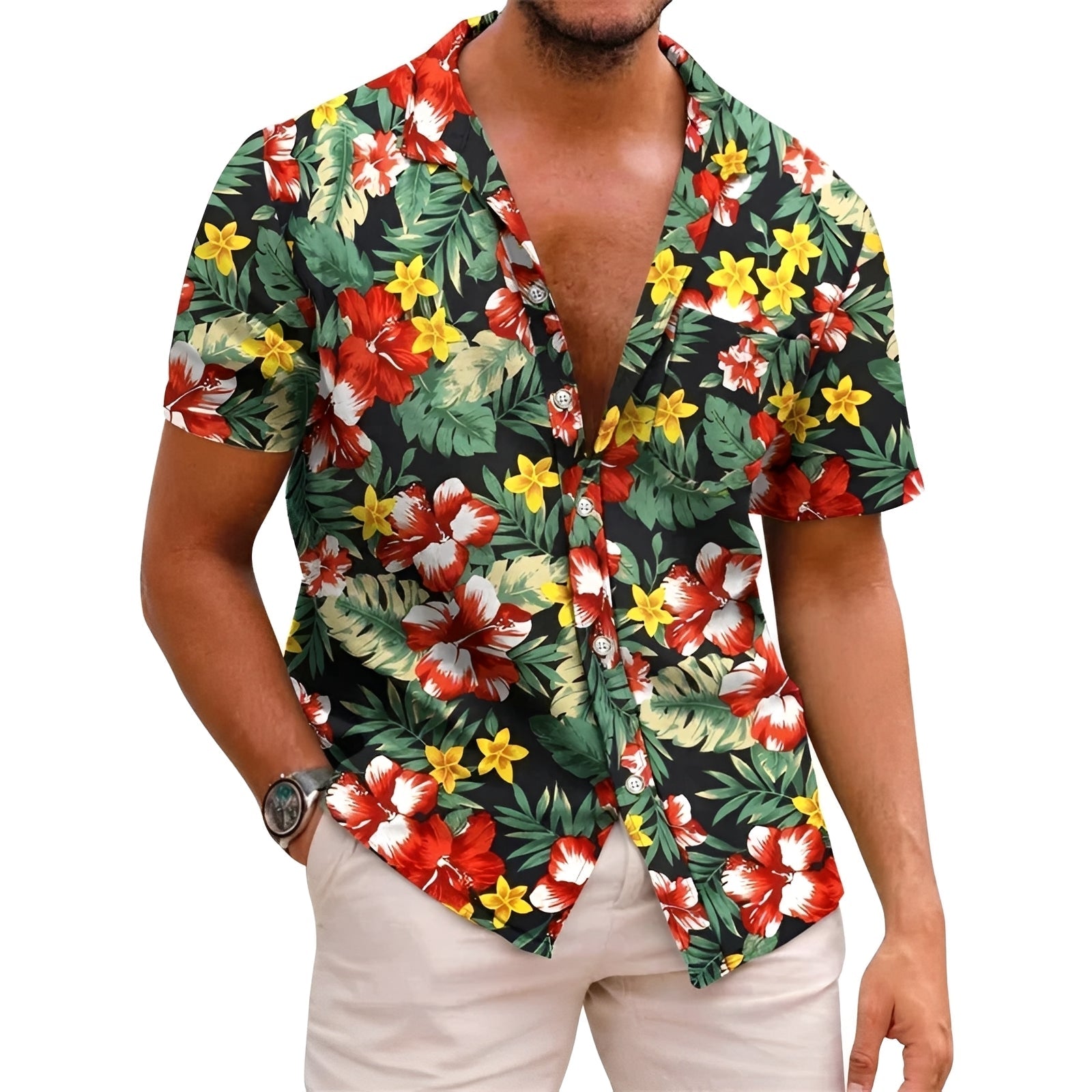 Harry - Trendy men's polo shirt with a tropical pattern