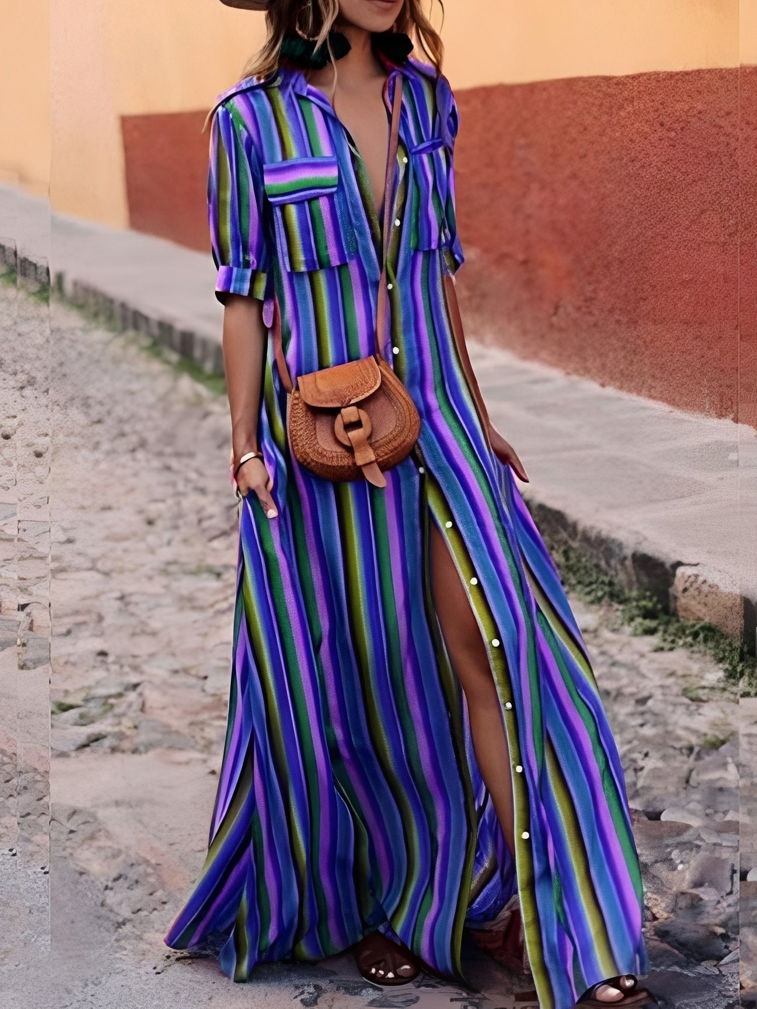 Samara - Stylish Striped Long Dress