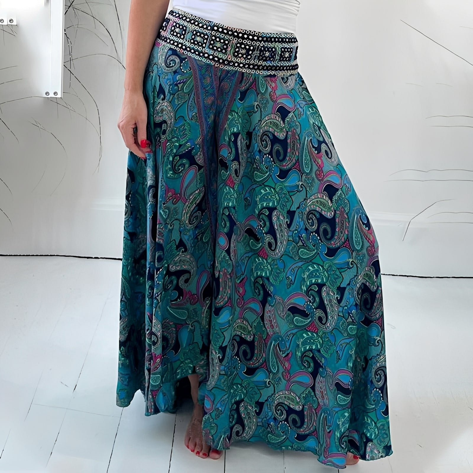 Jasmin - Ethnic Pattern Wide Leg Pants for Women