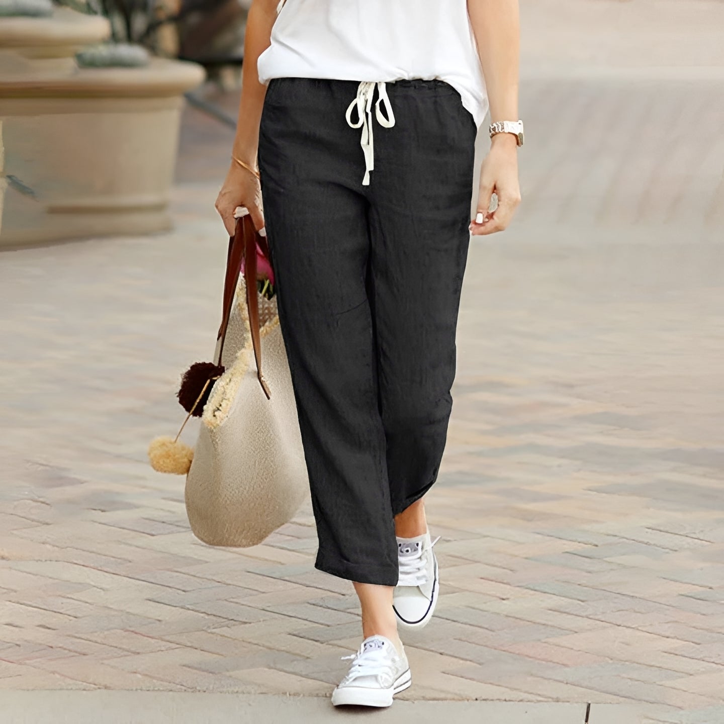 Kaci - Elastic Waist Relaxed Pants